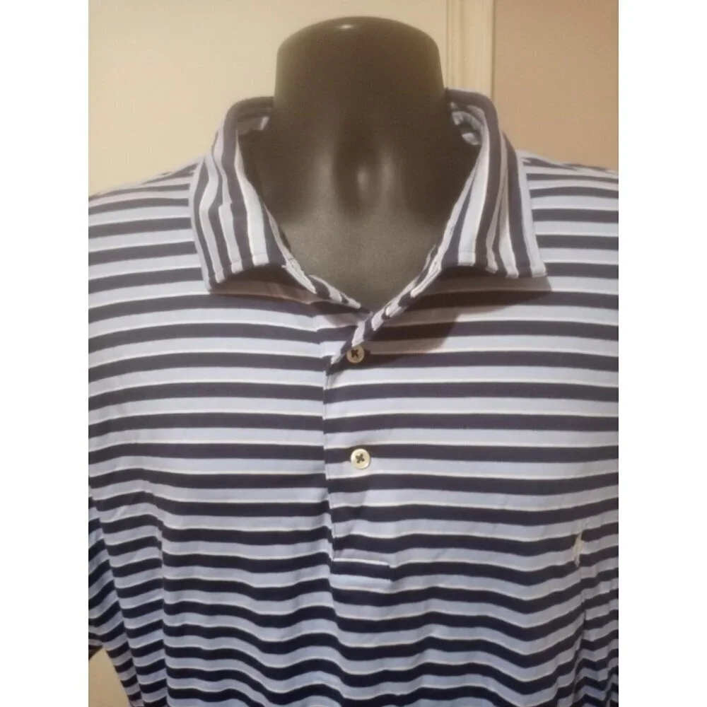 Polo Ralph Lauren Men’s 3XB Big Navy Blue Blue Stripe Short Sleeve Polo Shirt